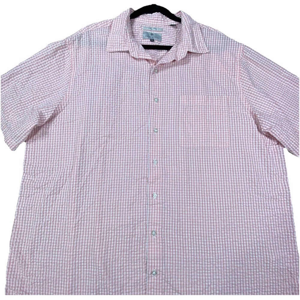 Oak Hill Shirt Men XL Pink Gingham Plaid Lightweight Cool Dry Button Seersucker